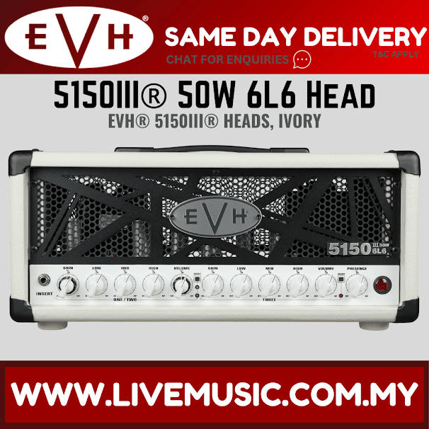 EVH 5150 III 50W 6L6 Guitar Amplifier Head, Black/Ivory