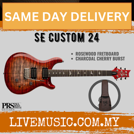 PRS SE Custom 24 Electric Guitar w/Bag, Charcoal Cherry Burst