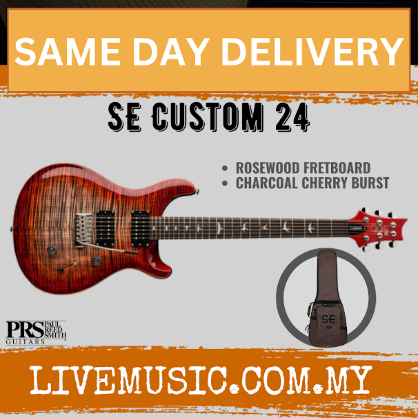 PRS SE Custom 24 Electric Guitar w/Bag, Charcoal Cherry Burst