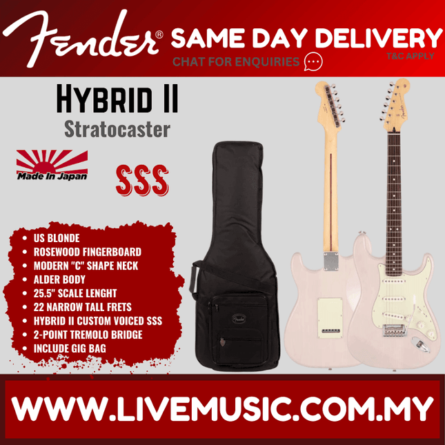 Fender Japan Hybrid II Stratocaster Electric Guitar, Rosewood Fretboard with Gig Bag - US Blonde