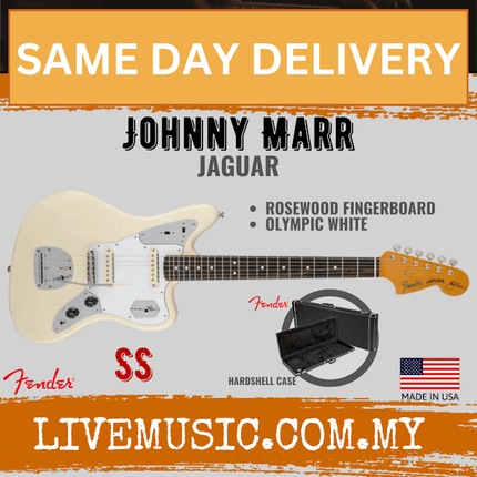 Fender Artist Johnny Marr Jaguar Electric Guitar, RW FB, Olympic White / Metallic KO-Olympic White