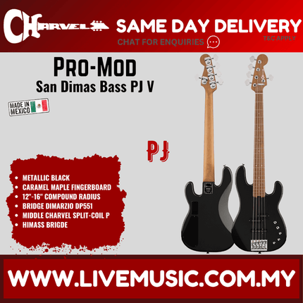 Charvel Pro-Mod San Dimas Bass PJ V Bass Guitar, Maple FB, Metallic Black