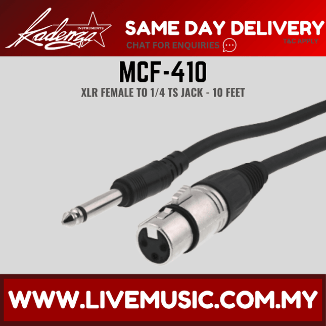 Kadenza MCF410 XLR Female to 1/4" Mono TS Jack 10 Feet Cable (LMC / MCF-410 / MCF 410)
