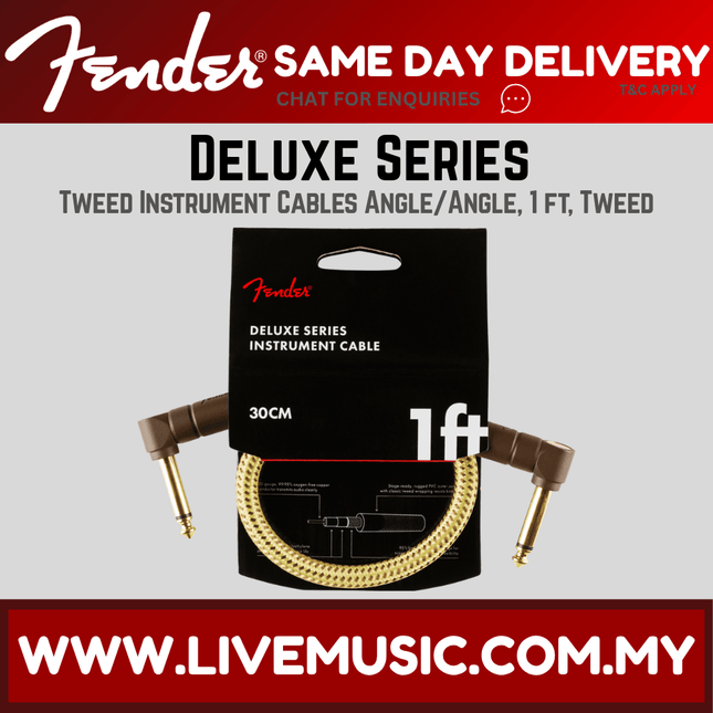 Fender Deluxe Series Angled Instrument Cable, 1 feet - Tweed