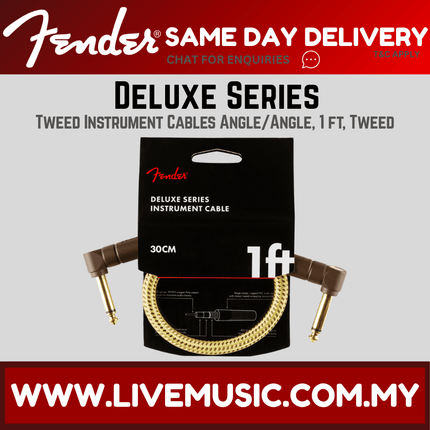 Fender Deluxe Series Angled Instrument Cable, 1 feet - Tweed
