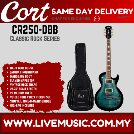 Cort CR250 Electric Guitar Jatoba Fretboard with Gig Bag - Dark Blue Burst (CR-250/CR 250)