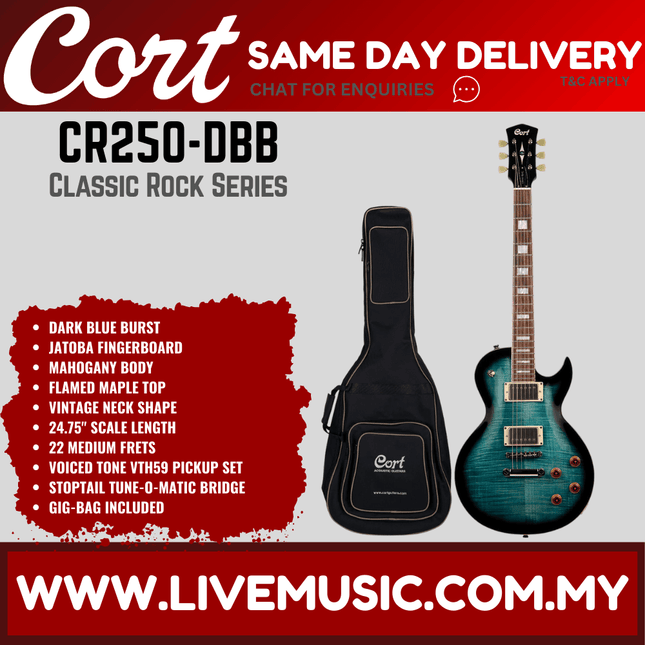Cort CR250 Electric Guitar Jatoba Fretboard with Gig Bag - Dark Blue Burst (CR-250/CR 250)