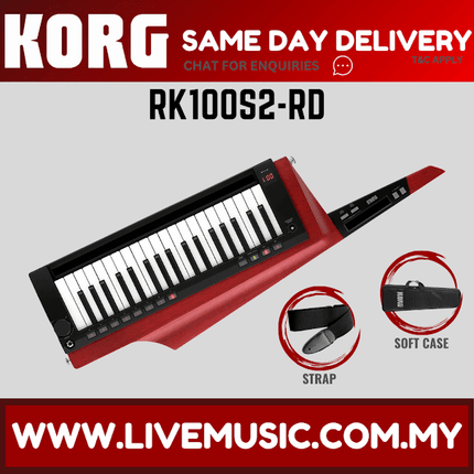 Korg RK-100S 2 37 Key Built In Analog Modelling Lighweight Synthesizer Keytar- Red ( RK100S2 / RK 100S2 )