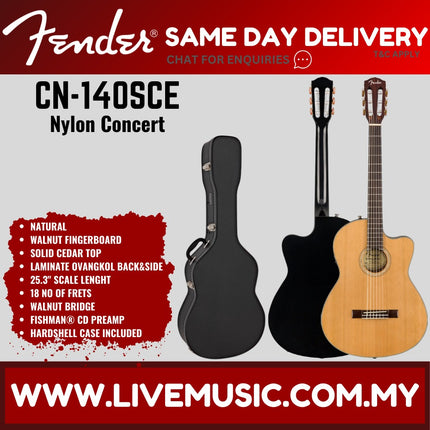 Fender CN-140SCE Cutaway Nylon Classical Guitar with Pickup & Case - Natural / Black (CN140SCE/CN 140SCE)
