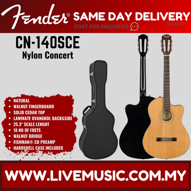 Fender CN-140SCE Cutaway Nylon Classical Guitar with Pickup & Case - Natural / Black (CN140SCE/CN 140SCE)