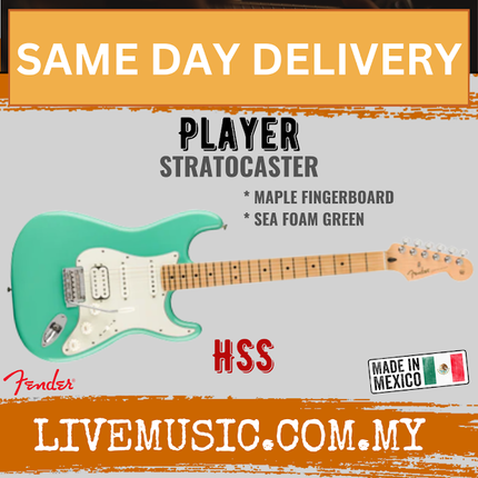 Fender Player Stratocaster HSS Electric Guitar, Maple FB, Sea Foam Green