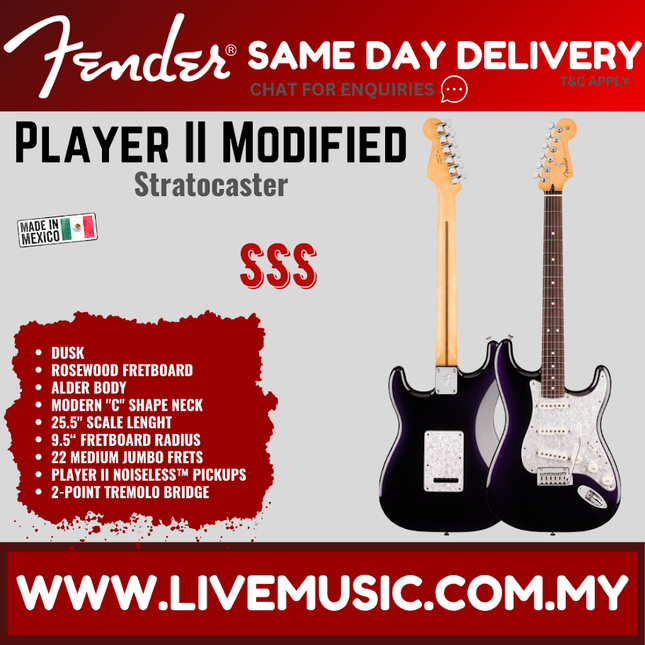 Fender Player II Modified Stratocaster Electric Guitar, RW FB, Dusk