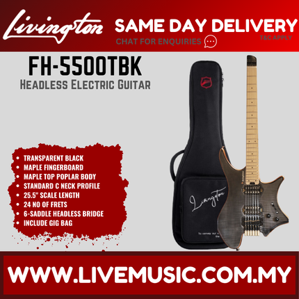 Livingston FH-5500 6-String Headless Electric Guitar, RW Fretboard / Maple Fretboard - ( FH5500 FH 5500 )