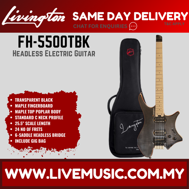 Livingston FH-5500 6-String Headless Electric Guitar, RW Fretboard / Maple Fretboard - ( FH5500 FH 5500 )