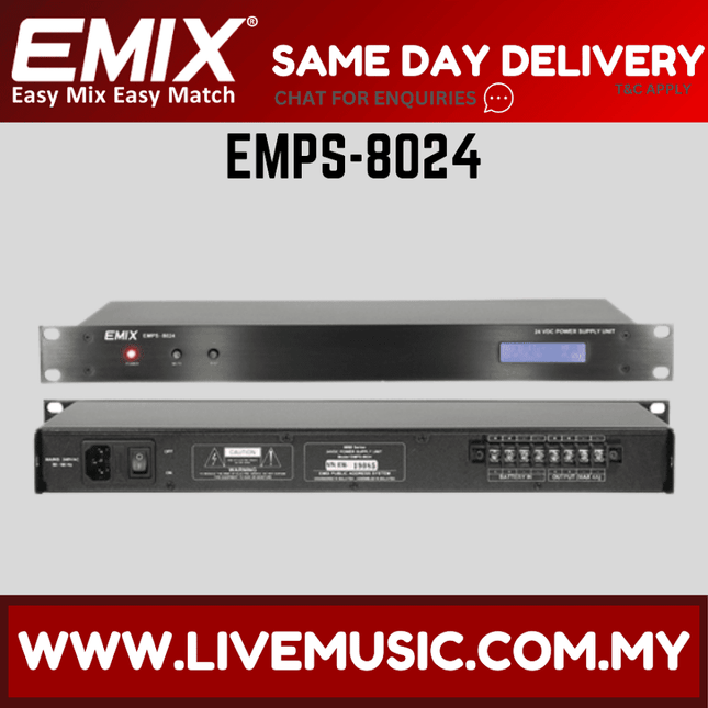 EMPS-8024 24V DC power supply unit, metal rack chassis with front panel and ports