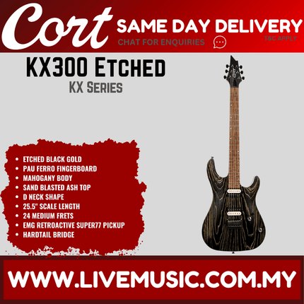 Cort KX300 Etched Electric Guitar Pau Ferro Fretboard with Bag - Etched Black Gold (KX-300/KX 300)