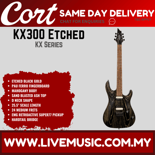Cort KX300 Etched Electric Guitar Pau Ferro Fretboard with Bag - Etched Black Gold (KX-300/KX 300)