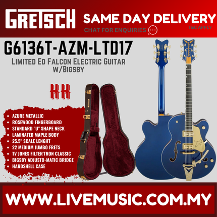 Gretsch G6136T-AZM-LTD17 Limited Ed Falcon Electric Guitar w/Bigsby, RW FB, Azure Metallic