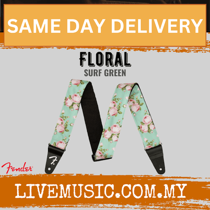 Fender Floral Guitar Strap, Surf Green