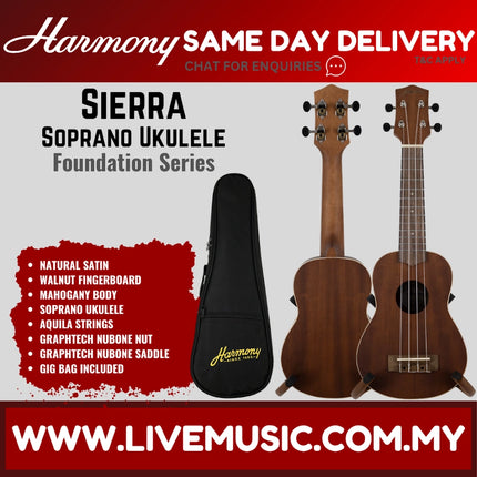 Harmony Foundation Series Sierra Soprano Ukulele w/Bag, Natural Satin