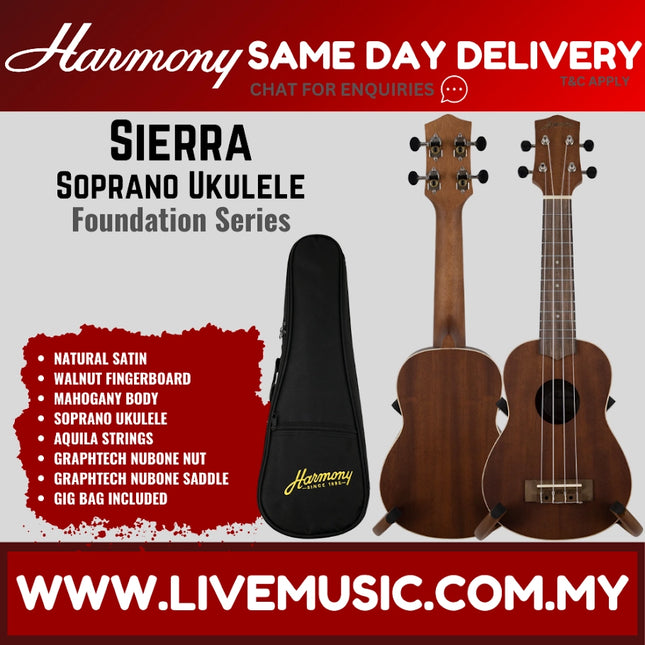 Harmony Foundation Series Sierra Soprano Ukulele w/Bag, Natural Satin