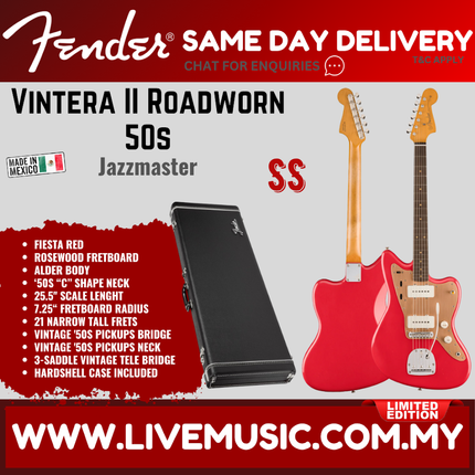 Fender Limited Edition Vintera II Roadworn 50s Jazzmaster Electric Guitar, RW FB, Fiesta Red