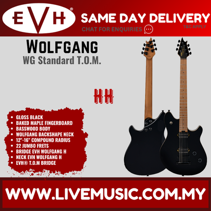 EVH Wolfgang Standard TOM Electric Guitar, Baked Maple FB, Sea Foam Pearl Metallic / Cream White / Gloss Black