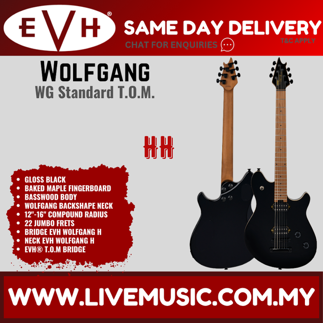 EVH Wolfgang Standard TOM Electric Guitar, Baked Maple FB, Sea Foam Pearl Metallic / Cream White / Gloss Black