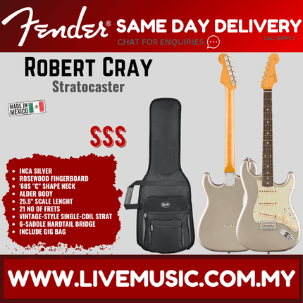 Fender Artist Robert Cray Stratocaster Guitar, Rosewood Fretboard with Deluxe Gig Bag - Inca Silver