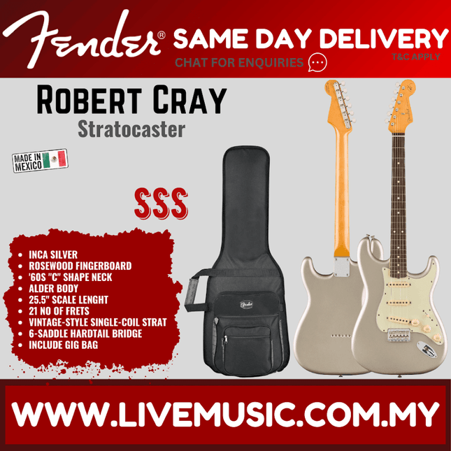 Fender Artist Robert Cray Stratocaster Guitar, Rosewood Fretboard with Deluxe Gig Bag - Inca Silver