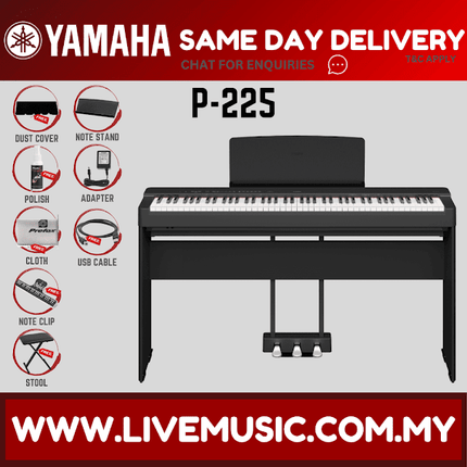 Yamaha P-225 88-Key Digital Piano With Keyboard Bench, Headphone And Adapter - Black ( P225 P 225 P125 P 125 )