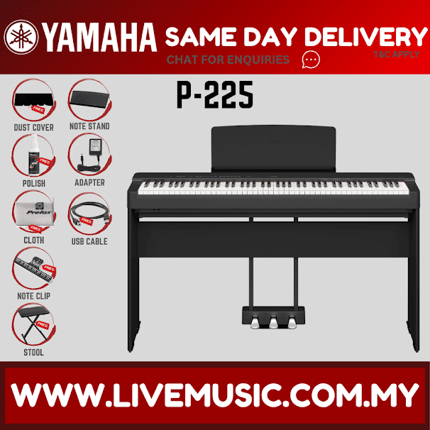 Yamaha P-225 88-Key Digital Piano With Keyboard Bench, Headphone And Adapter - Black ( P225 P 225 P125 P 125 )