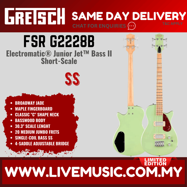 Gretsch FSR G2228B Electromatic Junior Jet Bass II Guitar - Broadway Jade