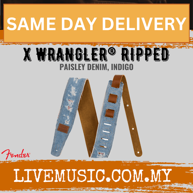 Fender X Wrangler Ripped Paisley Denim Guitar Straps, Indigo