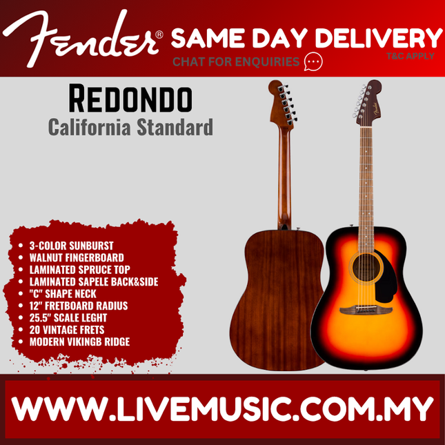 Fender California Standard Redondo Acoustic Guitar w/Ivory Pickguard And w/Black Pickguard