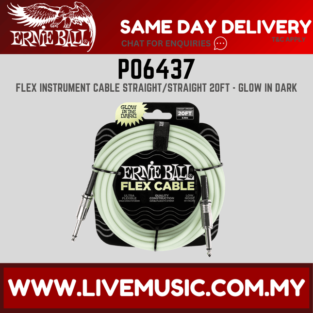 Ernie Ball P06437 FLEX Instrument Cable 20 Ft, Glow in Dark