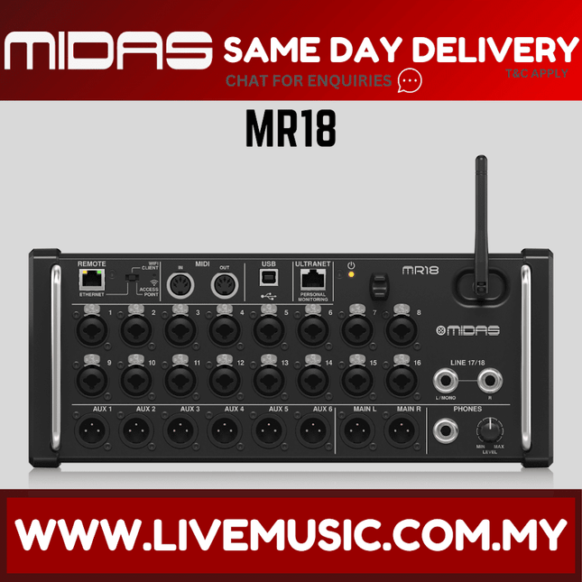 Midas MR-18 18-Input Digital Mixer for iPad/Android Tablets ( MR18 / MR 18 )