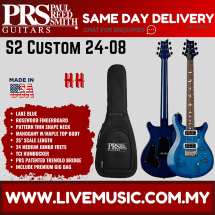 PRS S2 Custom 24-08 Electric Guitar-Lake Blue