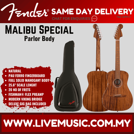 Fender California Malibu Special Acoustic-Electric Guitar w/Bag, PF FB, Natural