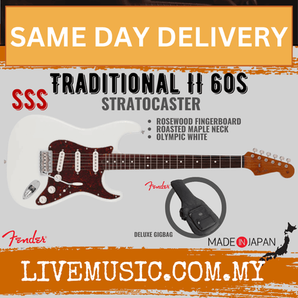Fender Japan Traditional II 60s Stratocaster Electric Guitar, Roasted Maple Neck / Rosewood Fretboard - Olympic White
