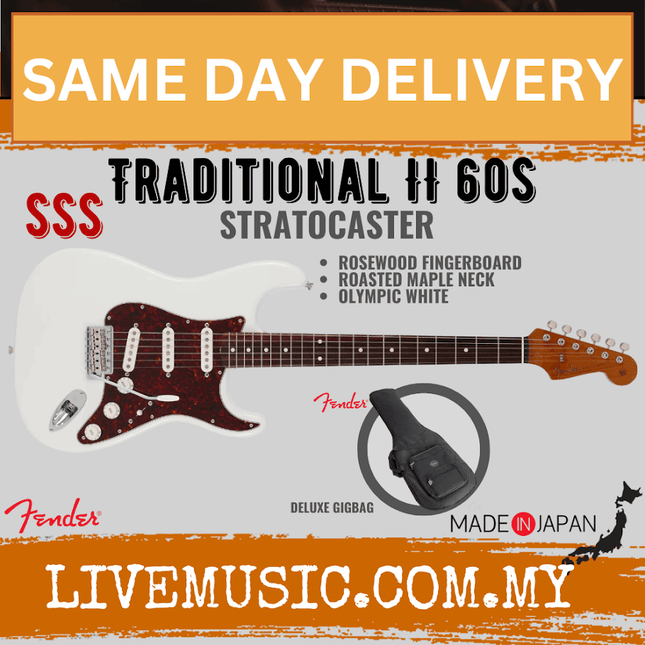 Fender Japan Traditional II 60s Stratocaster Electric Guitar, Roasted Maple Neck / Rosewood Fretboard - Olympic White