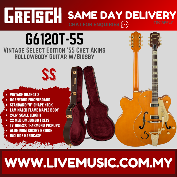 Gretsch G6120T-55 Vintage Select Edition '55 Chet Akins Hollowbody Guitar w/Bigsby, Vintage Orange S