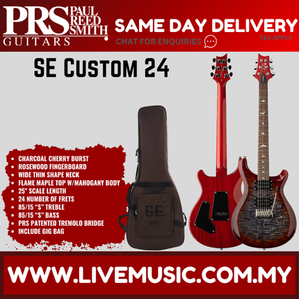 PRS SE Custom 24 Electric Guitar, Charcoal Cherry Burst