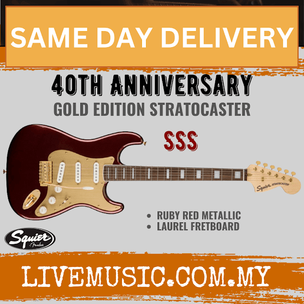 Squier 40th Anniversary Gold Edition Stratocaster Electric Guitar, Ruby Red Metallic