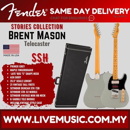 Fender Stories Collection Brent Mason Telecaster Electric Guitar, Primer Grey