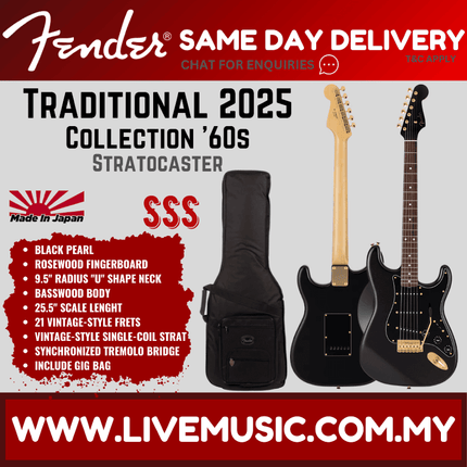 Fender Japan Traditional 2025 Collection 60s Stratocaster Electric Guitar, RW FB, Black Pearl
