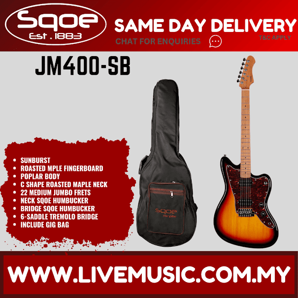Sqoe JM400-SB Electric Guitar With Gig Bag Roasted Maple FB, Sunburst ( JM400SB / JM400-SB )