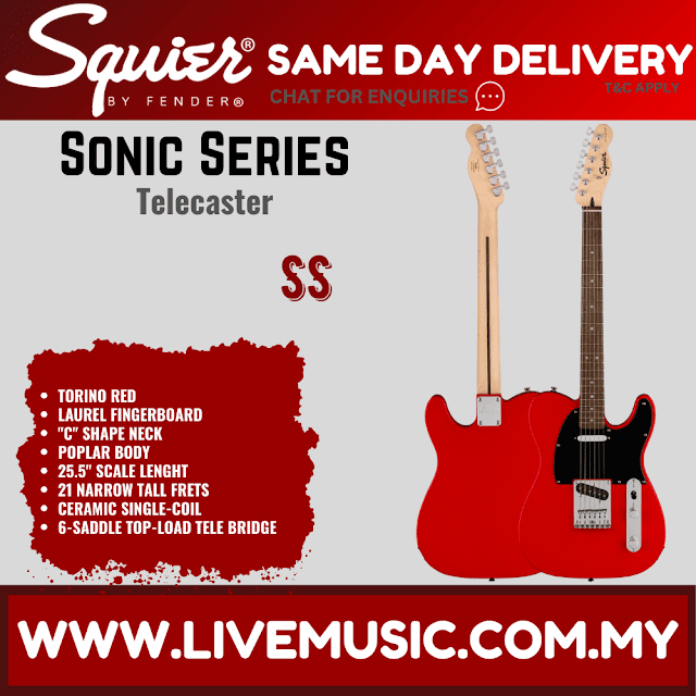 Squier Sonic Telecaster Electric Guitar w/Black Pickguard, Laurel FB, Torino Red