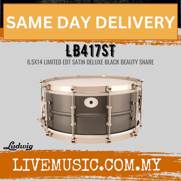 Ludwig LB417ST 6.5x14inch Limited Edt Satin Deluxe Black Beauty Snare Drum, Satin Black Nickel
