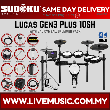 SUDOKU Lucas 10SH Gen3 Plus Series Full Mesh Electronic Drum Set With Accessories